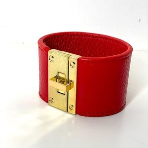 Leather and gold bracelet. Broad/wide Statement piece